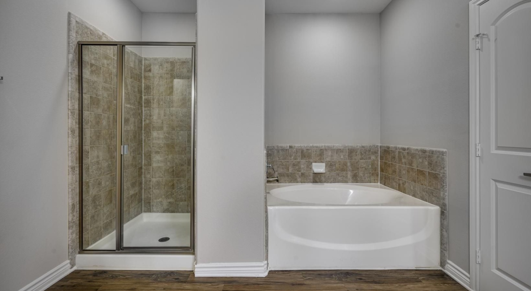 a bathroom with a glass shower